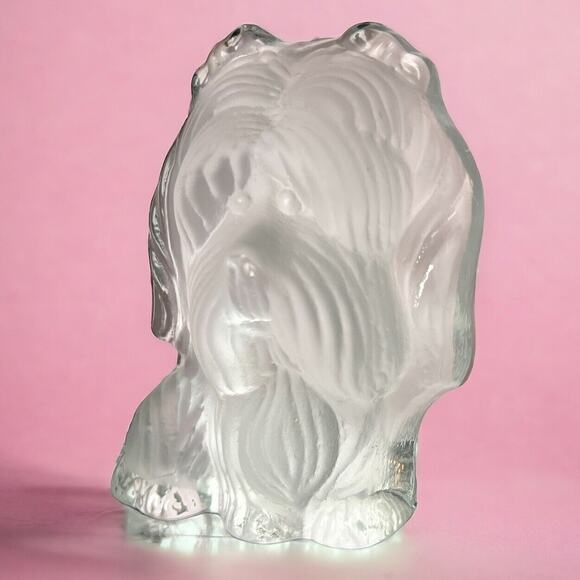 Viking Glass Maltese Dog Paperweight Satin Crystal Figurine Holiday B-day Gift - Picture 3 of 12